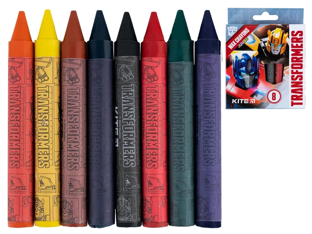 Крейда воскова Jumbo 8 кольорів Transformers, Kite