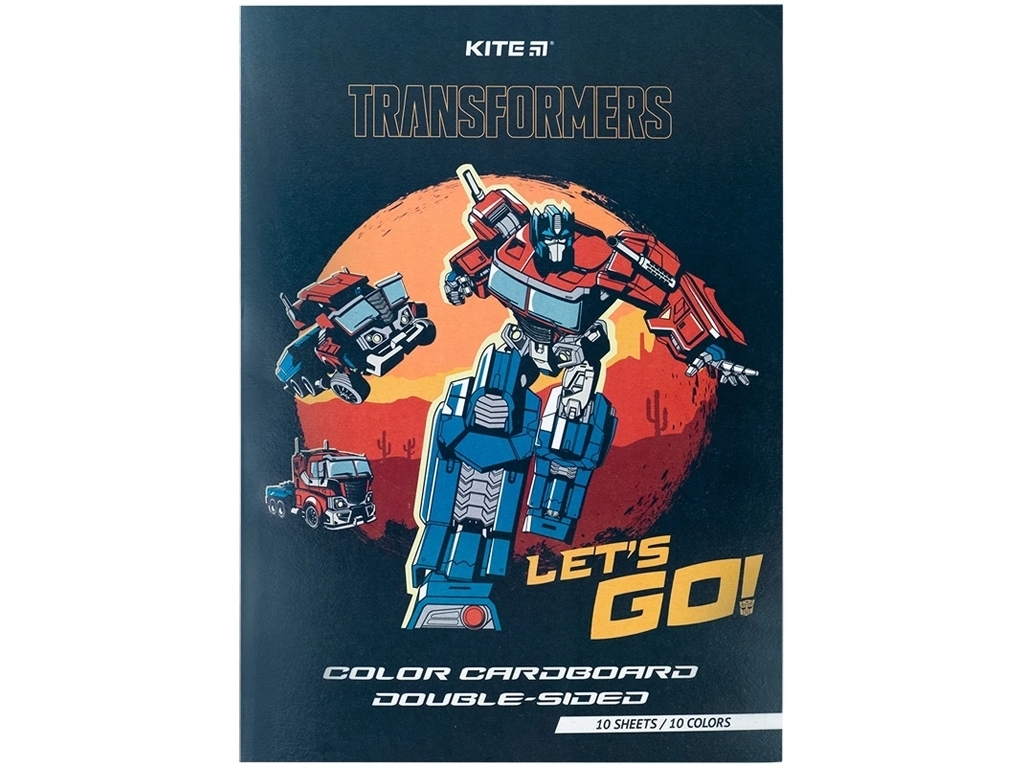 Картон кольоровий двосторонній А4 Transformers 10 аркушів, 10 кольорів, Kite