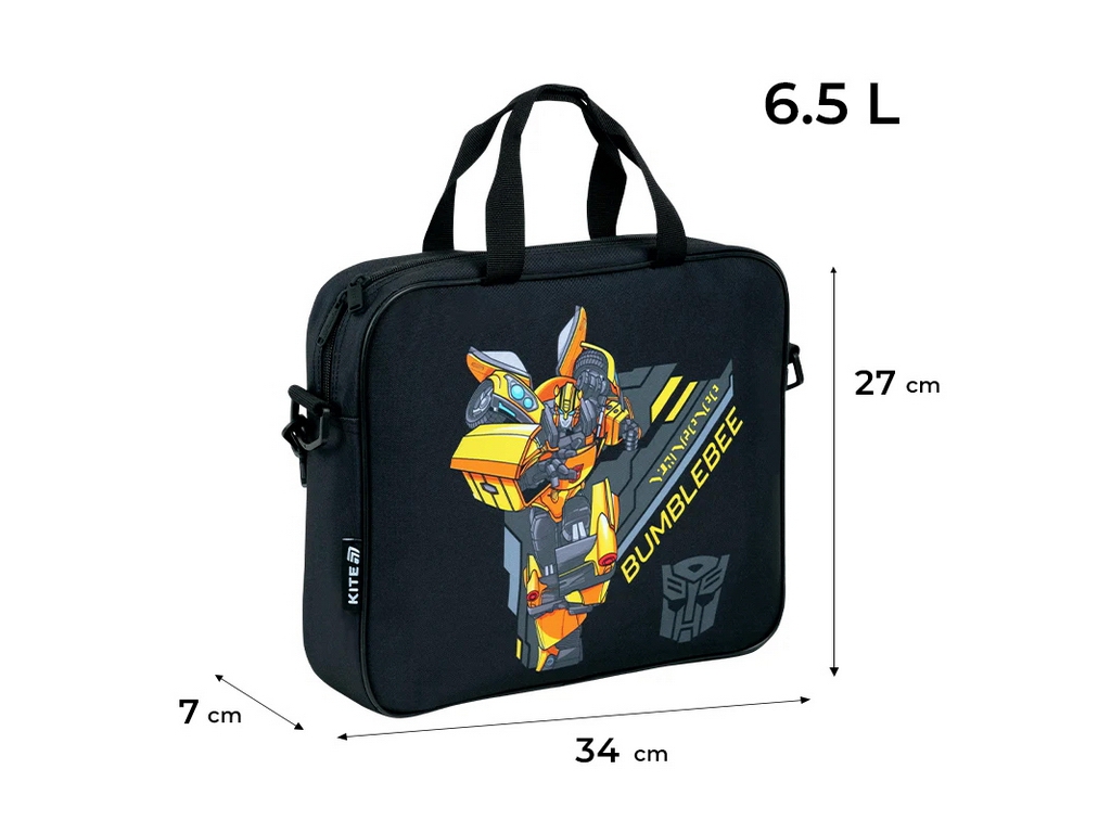 Сумка шкільна текстильна для А4 Kite Transformers, 27x34x7 см, на блискавці, Kite