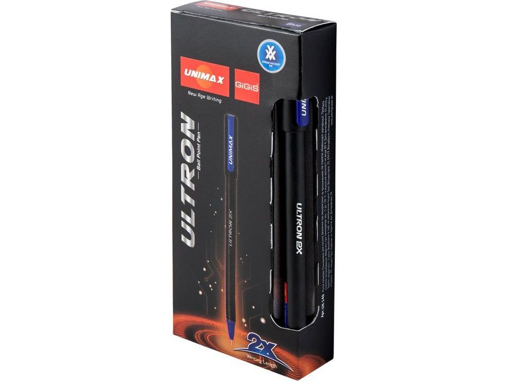 Ручка шариковая Ultron синяя 2x. Unimax UX-146-02