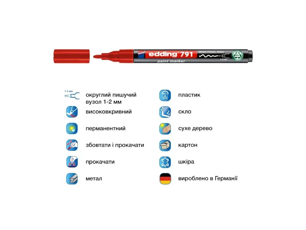 Маркер Edding Paint круглый красный 1-2 мм, e-791/02n