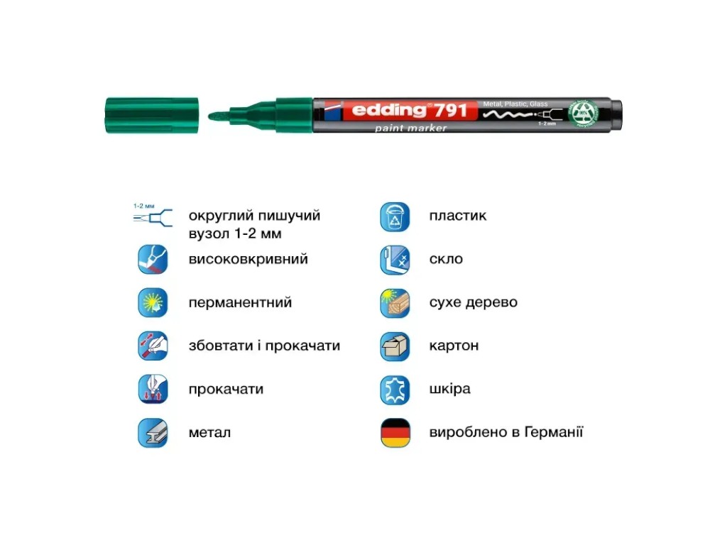 Маркер Edding Paint круглый зеленый 1-2 мм, e-791/04n