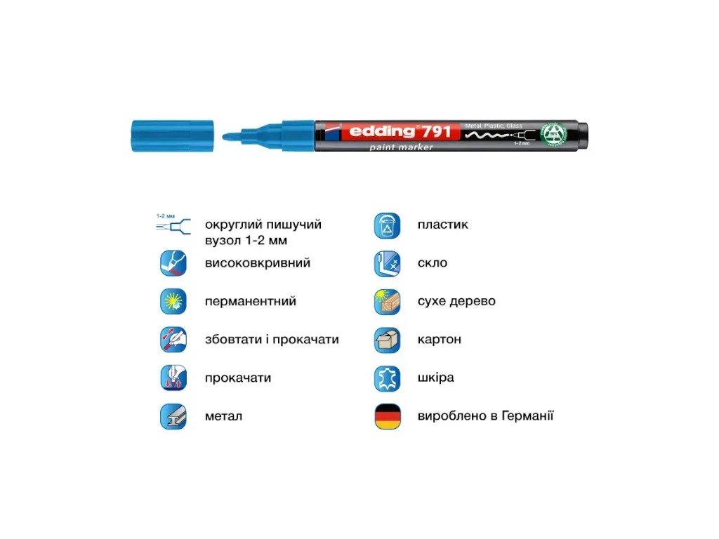 Маркер Edding Paint круглый голубой 1-2 мм, e-791/10n