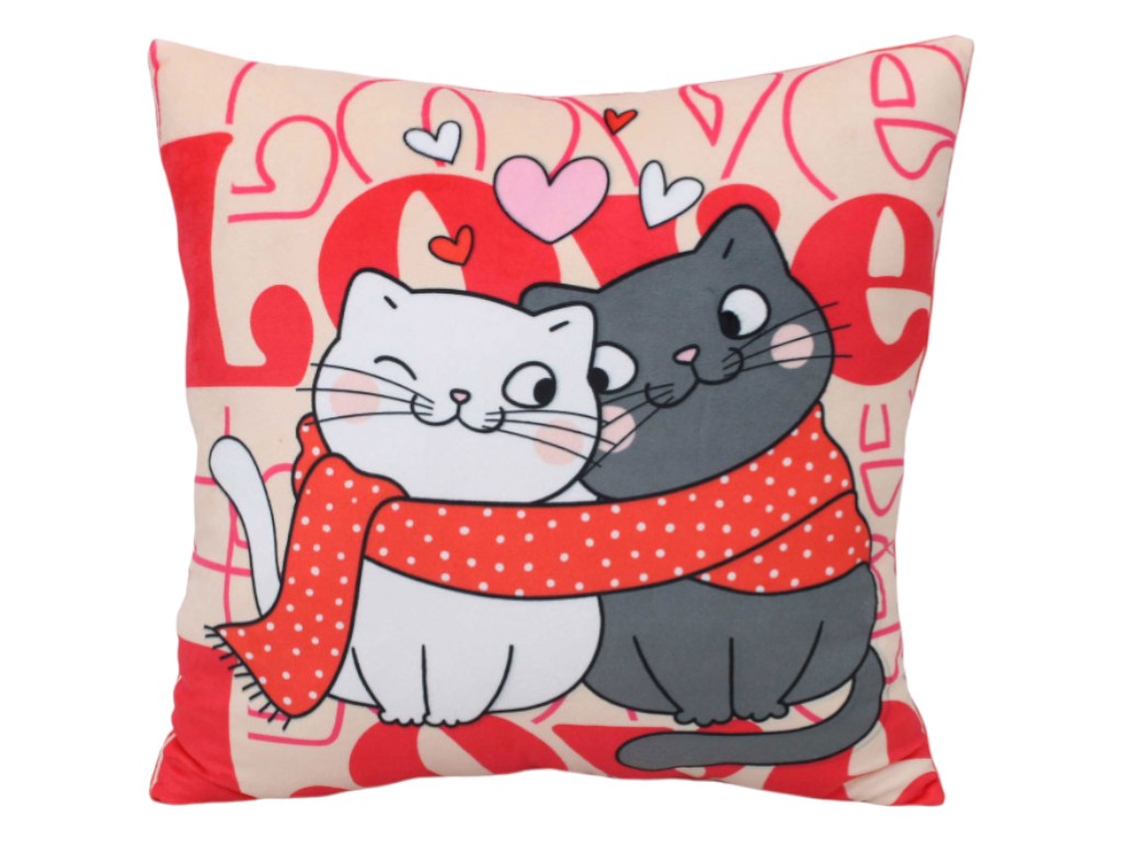 Мягкая игрушка подушка Влюбленные котики, размер 28x28x8 см, Копиця 00387-73