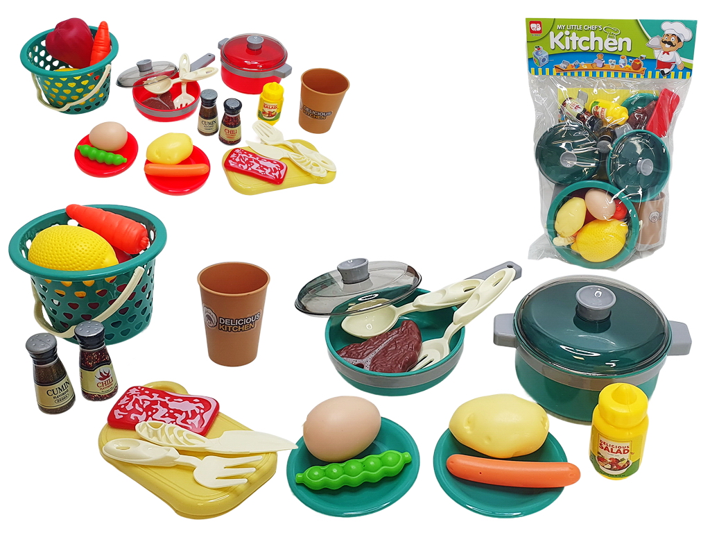 Набор посуды игровой Kitchen 0014-10, 25 см, с продуктами и кастрюлей