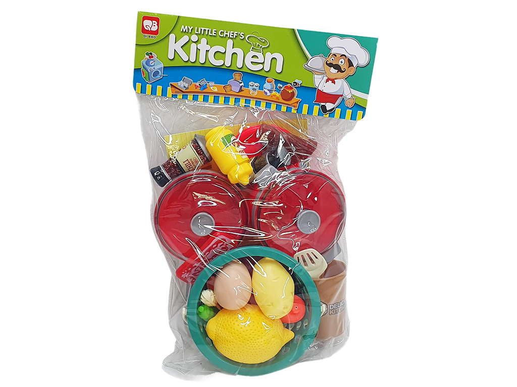 Набор посуды игровой Kitchen 0014-10, 25 см, с продуктами и кастрюлей