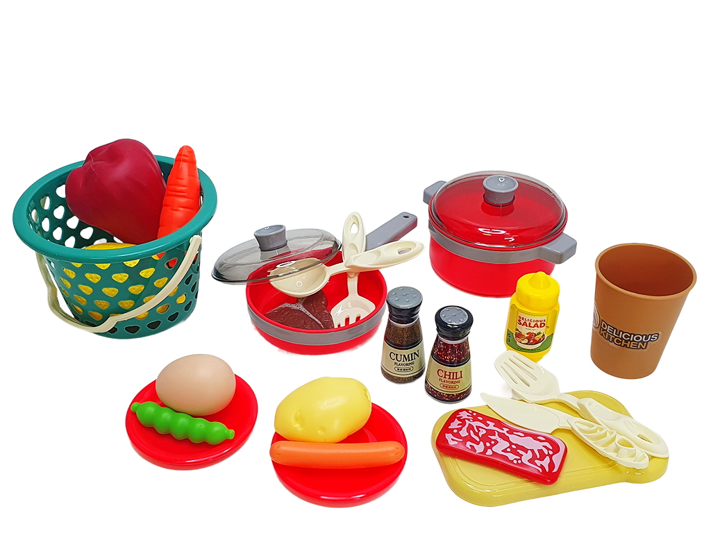Набор посуды игровой Kitchen 0014-10, 25 см, с продуктами и кастрюлей