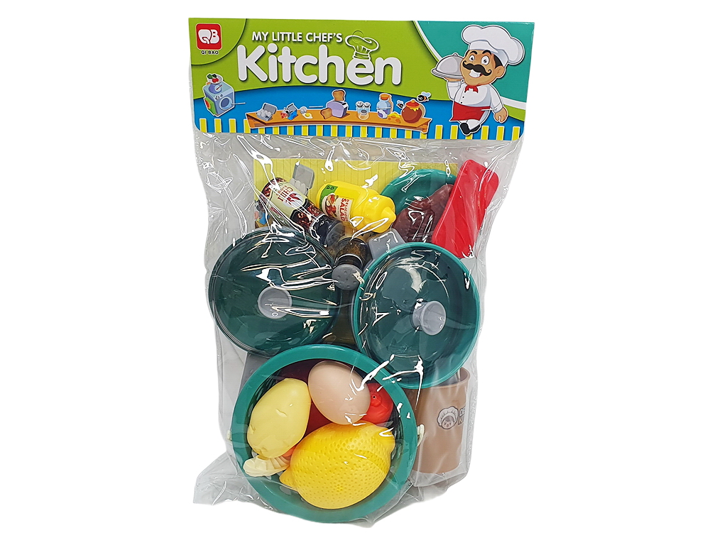 Набор посуды игровой Kitchen 0014-10, 25 см, с продуктами и кастрюлей