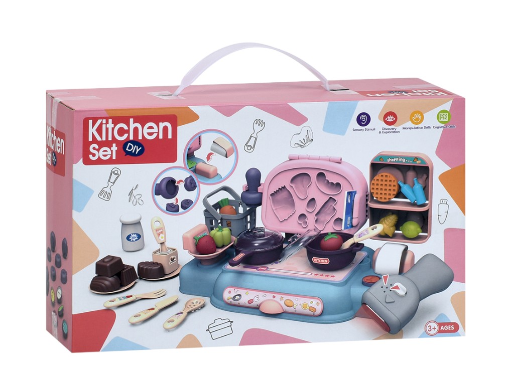 Игровая кухня 2в1 1007-1 с плитой и тестом для лепки 27 см, со звуком и светом
