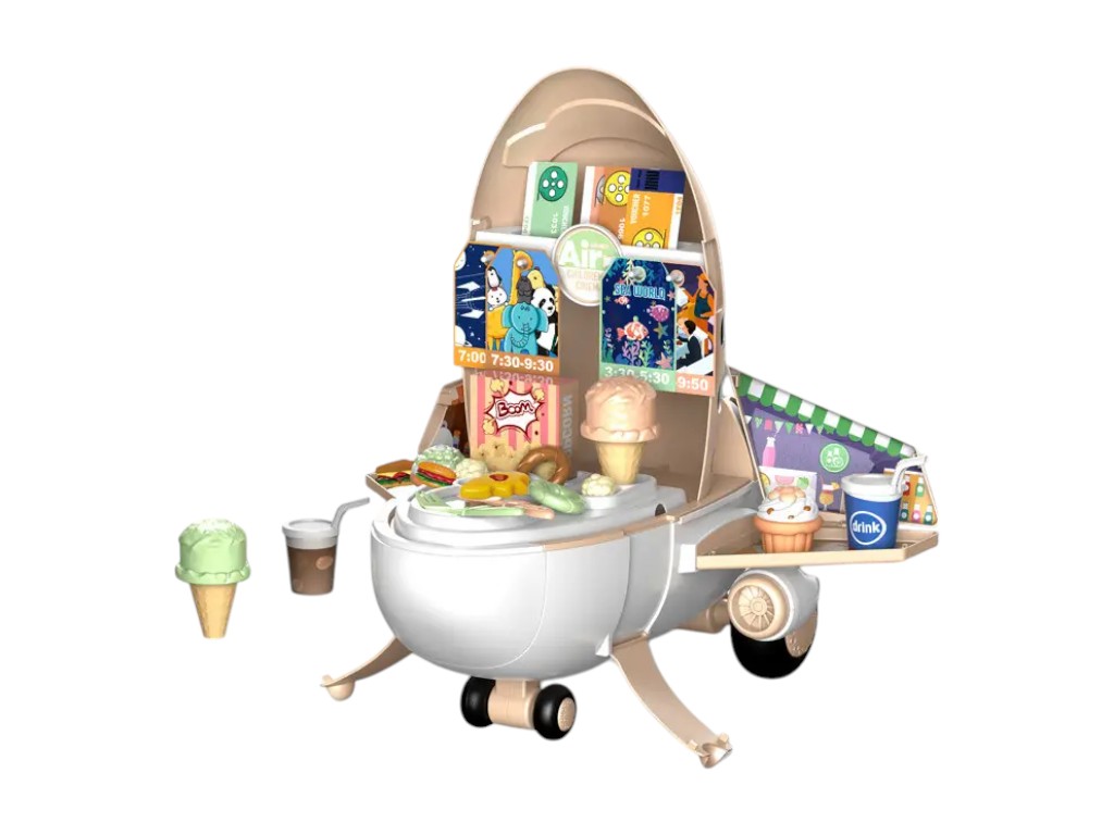 Кухня игровая трансформер самолет 10J09, 43 см, с аксессуарами и продуктами