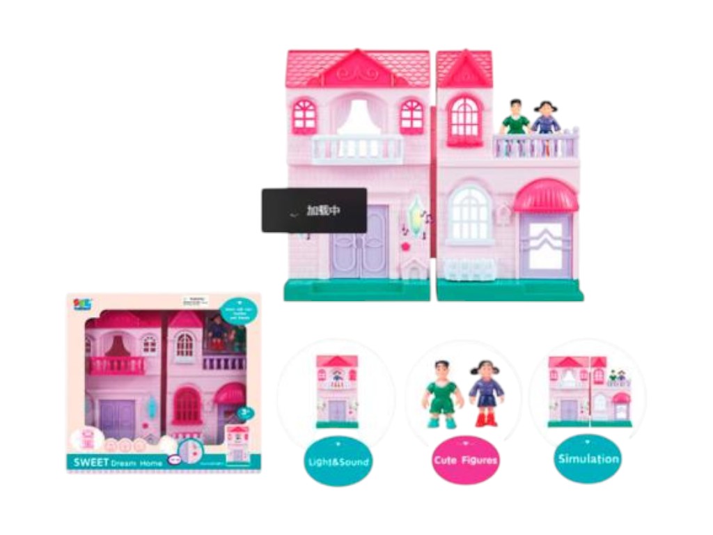 Кукольный домик со светом и звуком 16589, 25,5 см, мебель и 2 фигурки, BabyToys