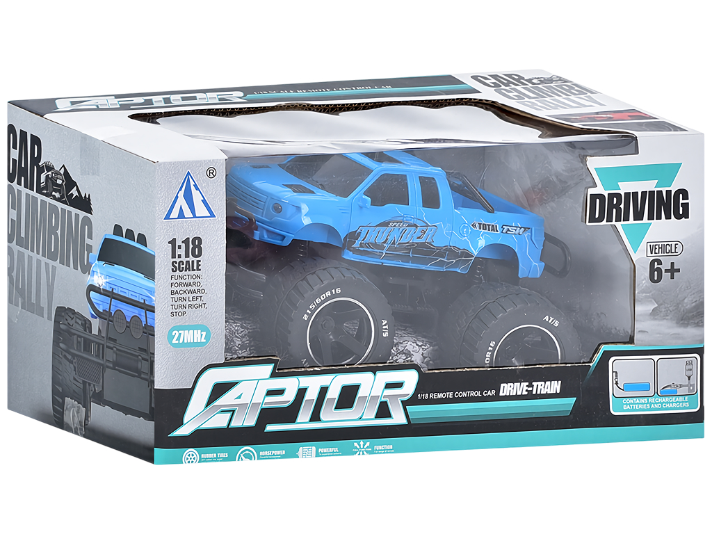 Джип радіокерований Raptor, 19 см, світло, масштаб 1:18, акумулятор та USB-зарядка, 3 види