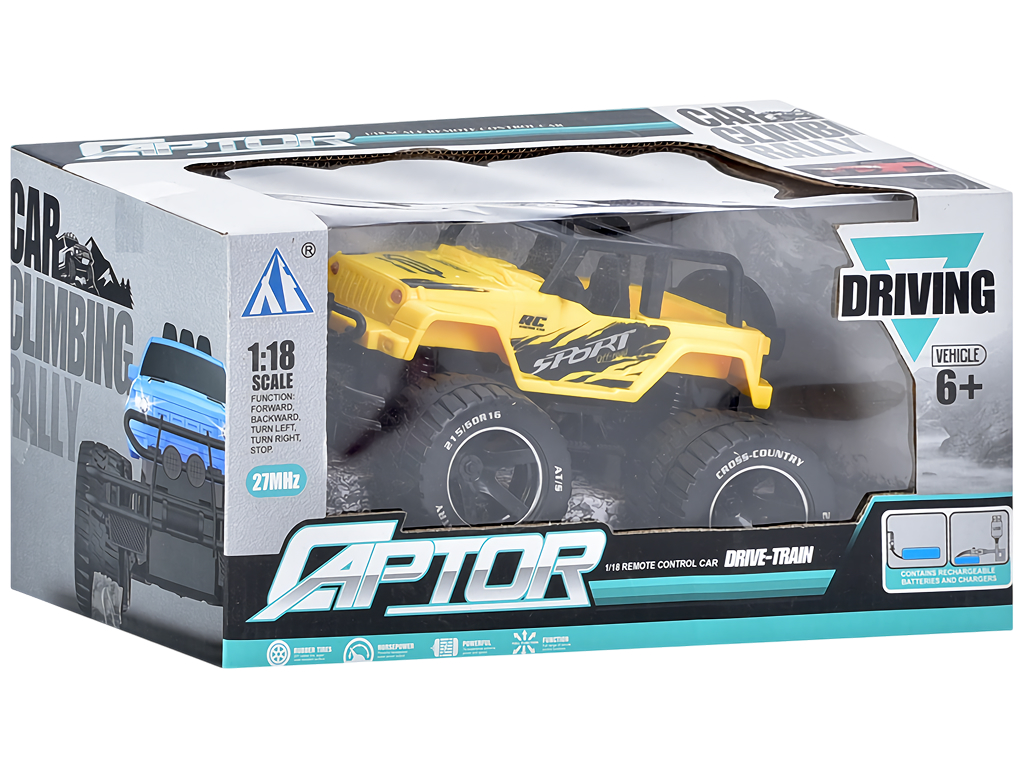 Джип радіокерований Raptor, 19 см, світло, масштаб 1:18, акумулятор та USB-зарядка, 3 види