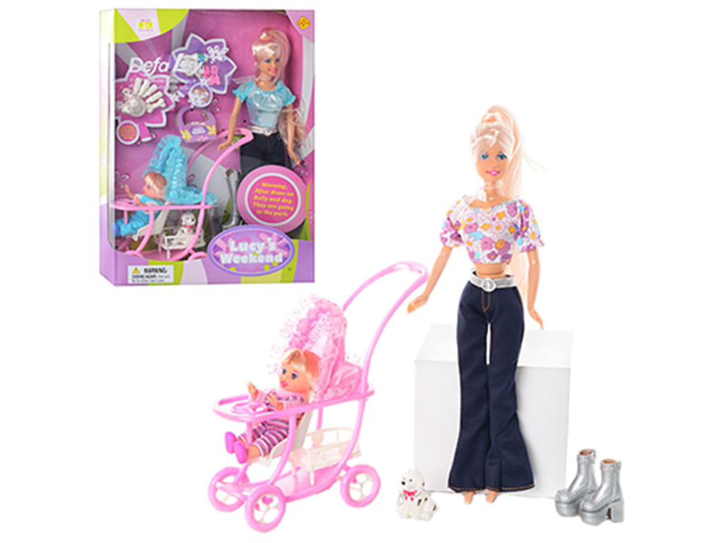 Лялька з донькою і коляскою 27 см. Defa Lucy 20958