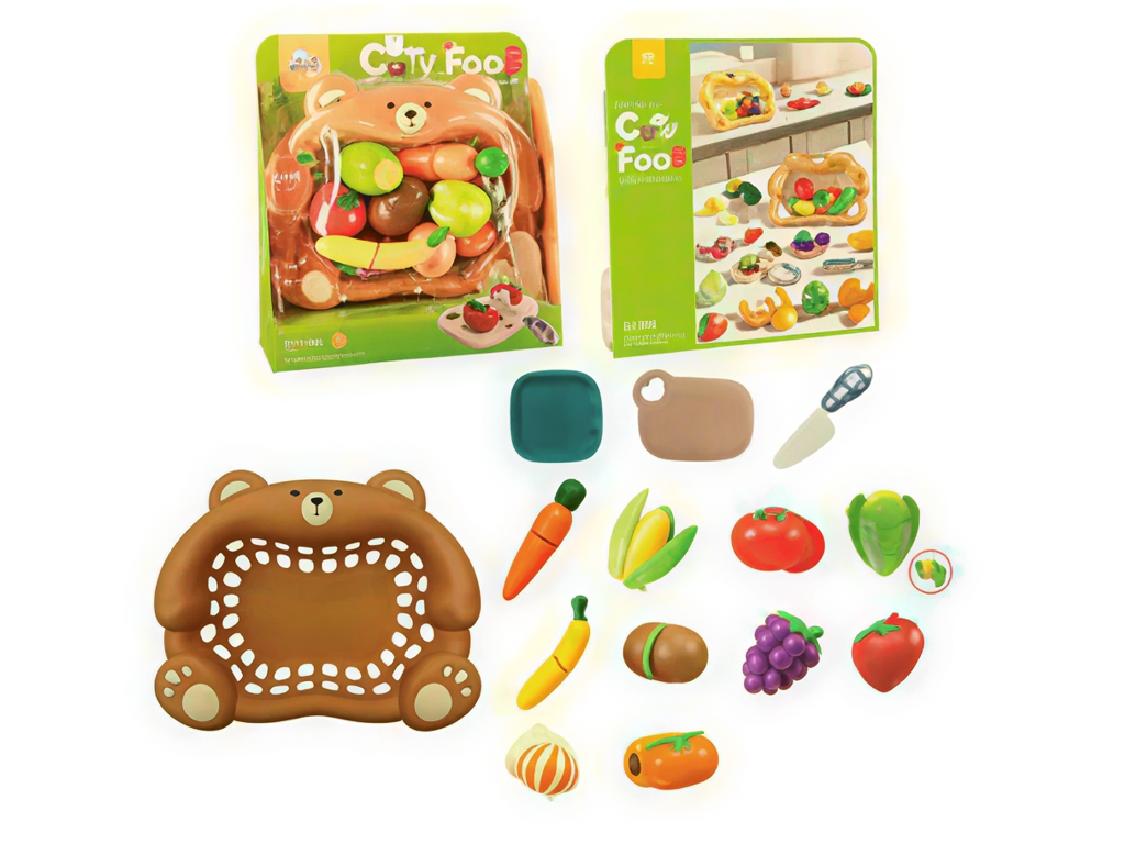 Игровой набор продуктов на липучках с овощами, фруктами, доской и ножом, 2 вида