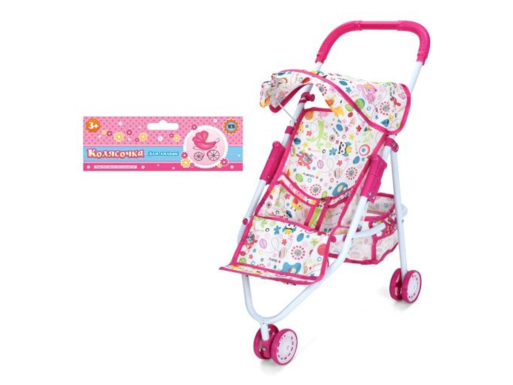 Коляска прогулочная 2818 для куклы, 52 см, с корзиной и крышей, BabyToys