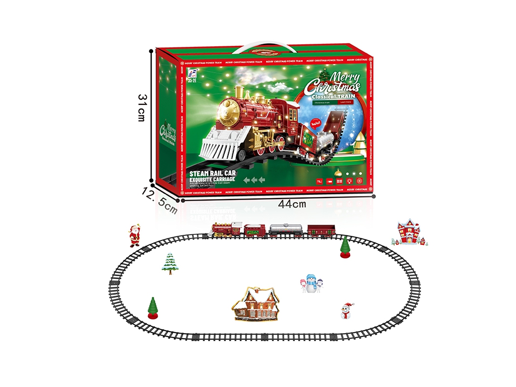 Залізниця з парою 35-2E Merry Cristmas, локомотив,3 вагони, музика, світло