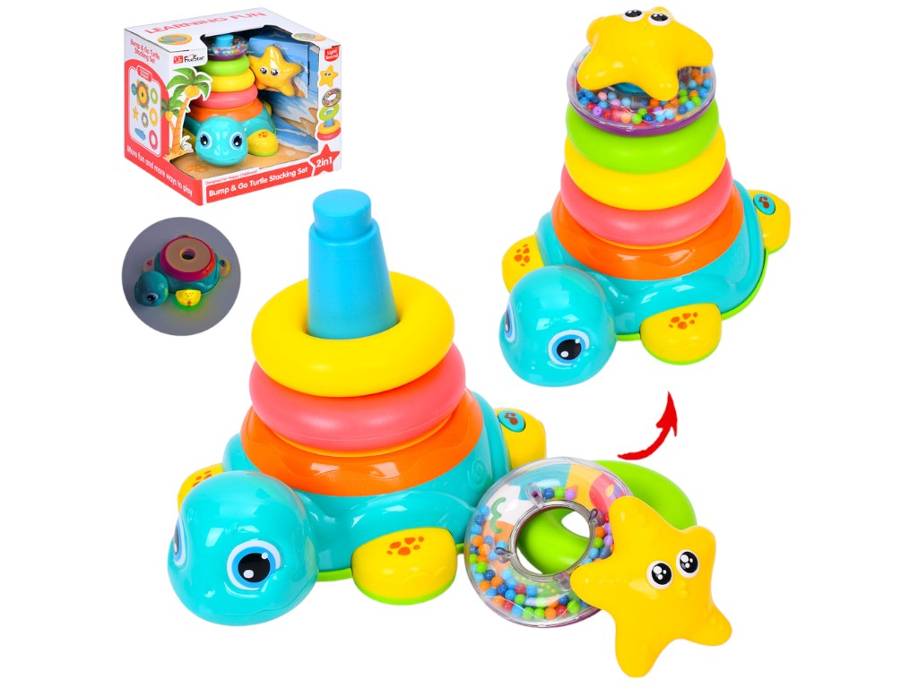 Игрушка Черепаха-каталка, пирамидка 5 колец, погремушка, музыка, свет