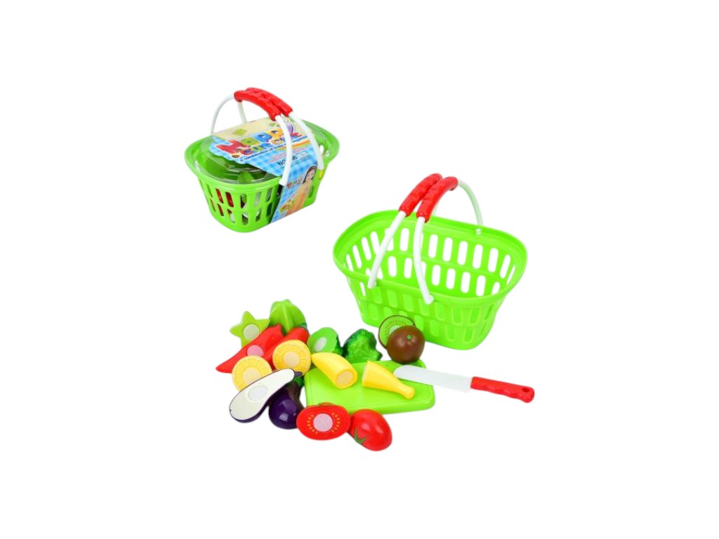 Игрушечные продукты фрукты и овощи на липучках, нож, доска, корзина