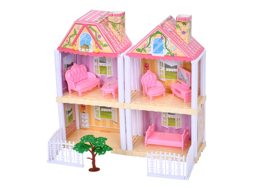 Кукольный домик игровой 666-3AA-8, 2 этажа, с куклой и мебелью, BabyToys