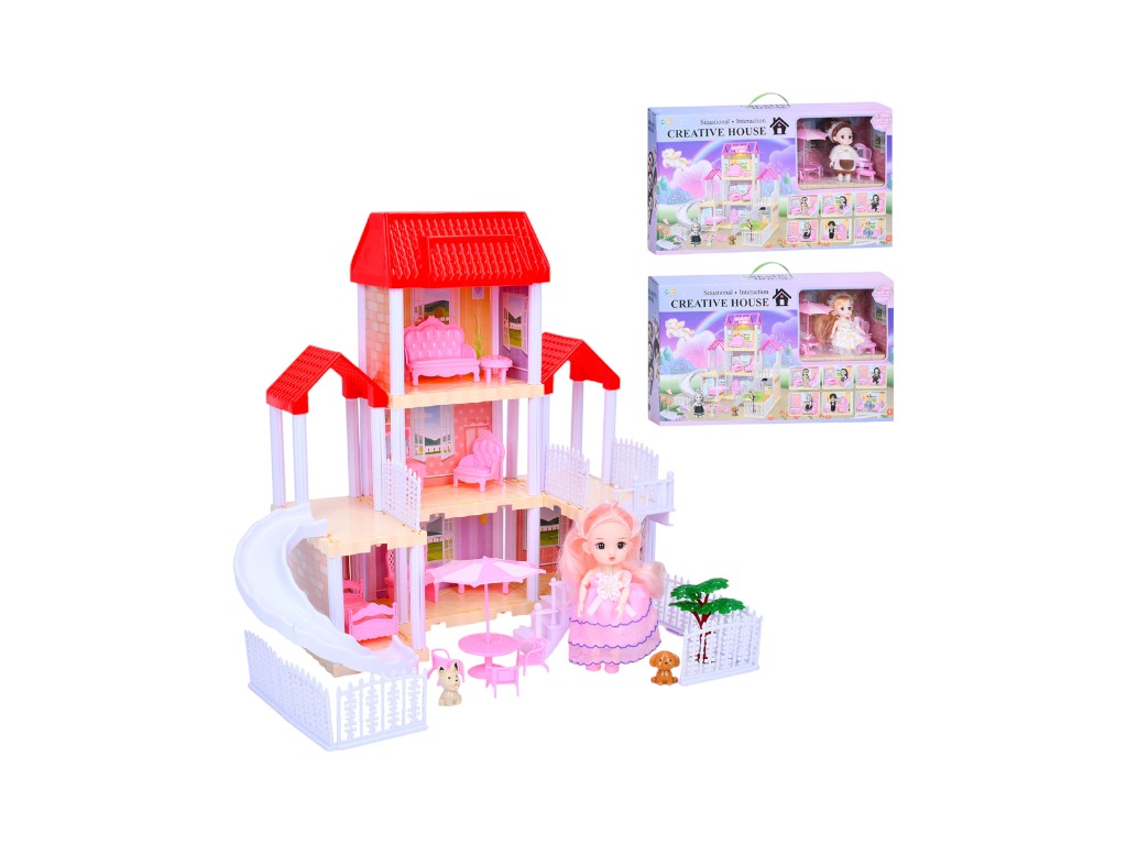 Кукольный домик со светом 666-8V-3-9-11, 3 этажа, кукла 15 см и аксессуары, BabyToys