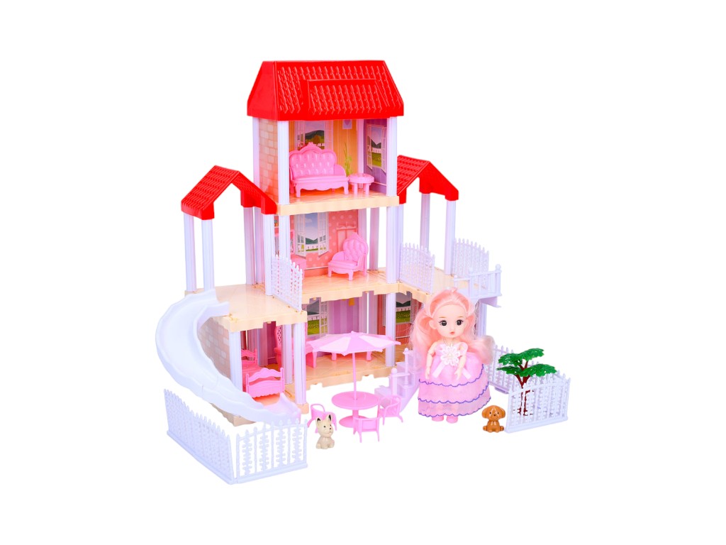 Кукольный домик со светом 666-8V-3-9-11, 3 этажа, кукла 15 см и аксессуары, BabyToys