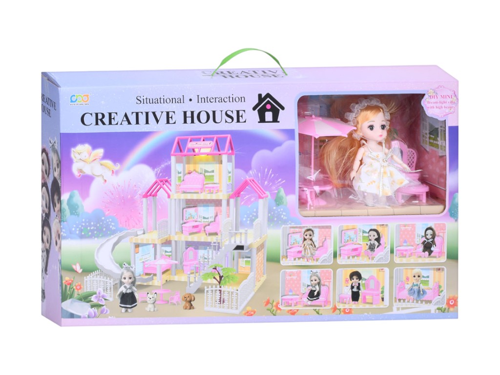Кукольный домик со светом 666-8V-3-9-11, 3 этажа, кукла 15 см и аксессуары, BabyToys