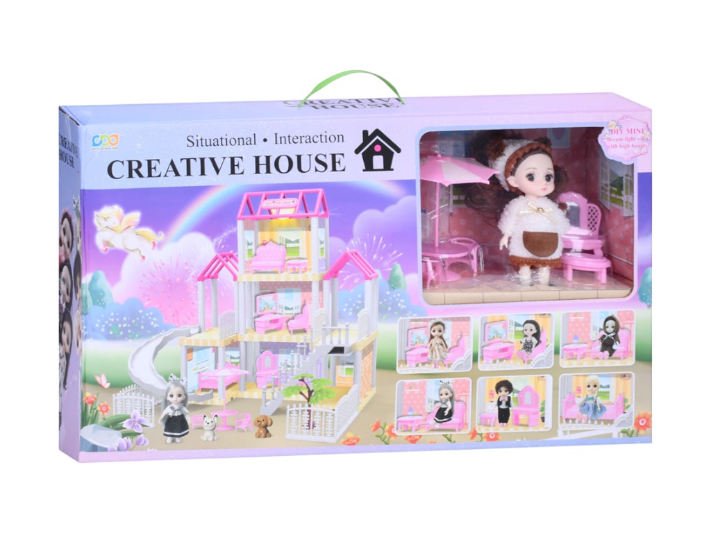 Кукольный домик со светом 666-8V-3-9-11, 3 этажа, кукла 15 см и аксессуары, BabyToys