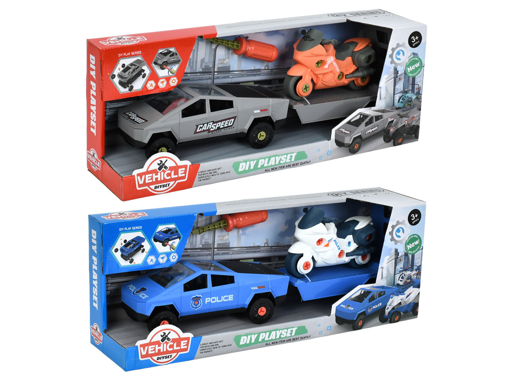 Конструктор на шурупах Машина з причепом 53 см 7654-B1A-B1B, з викруткою, BabyToys