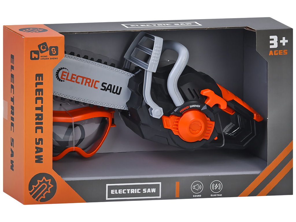 Набір ігровий бензопила зі звуком Electric Saw, 33 см, з окулярами, на батарейках