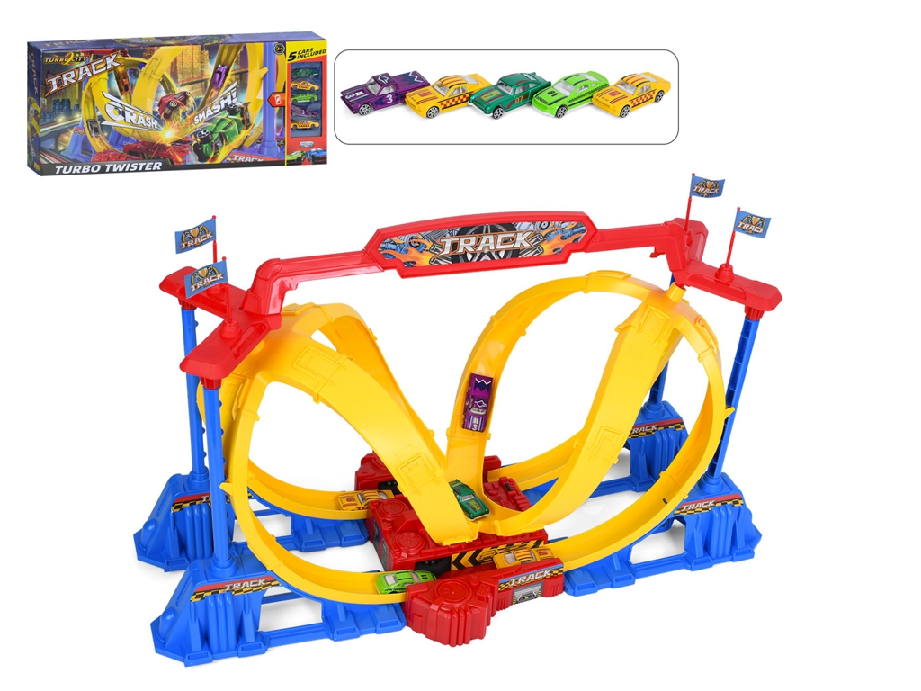 Трек гоночный Turbo Twister, 84 см, запуск машинок, 5 металлических машинок