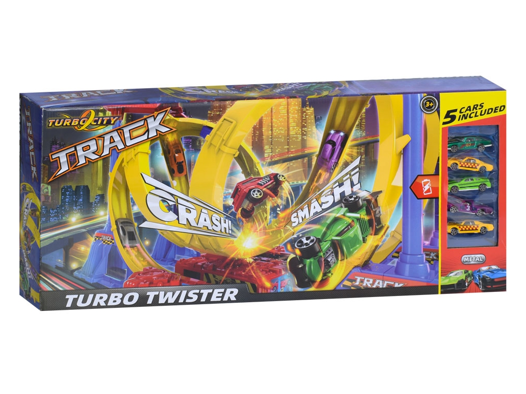 Трек гоночный Turbo Twister, 84 см, запуск машинок, 5 металлических машинок