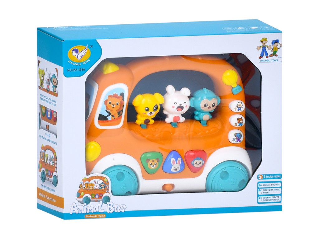 Игрушка автобус музыкальный с животными, 20 см, 3 режима, звук, свет, на батарейках