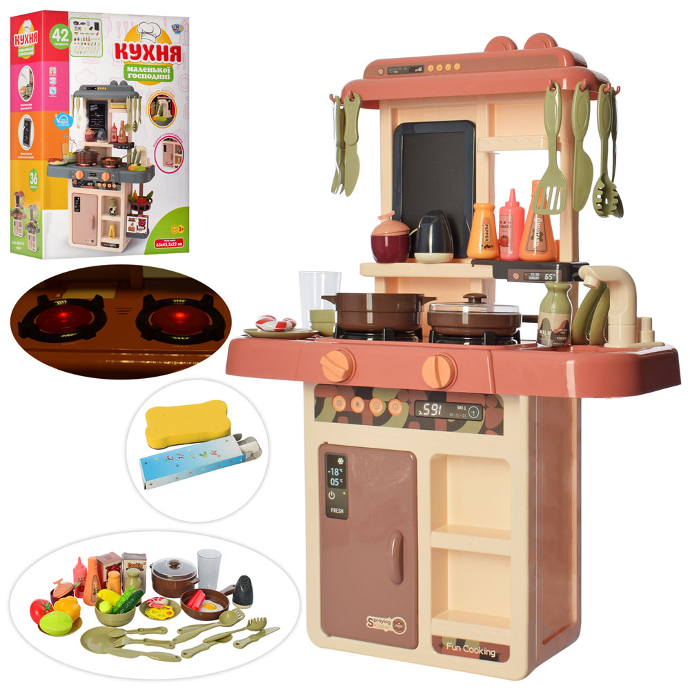 Игровая кухня со звуком и светом Limo Toy 889-190, 63 см, с мойкой и посудой, 36 предметов