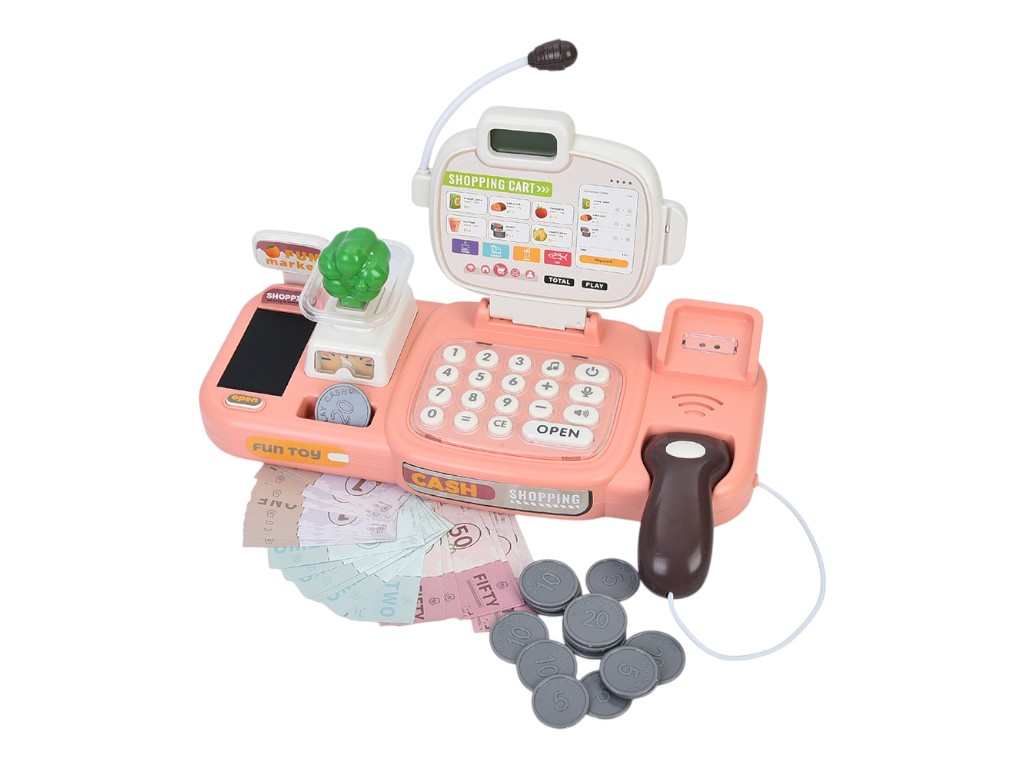 Кассовый аппарат 889-312-313, калькулятор, сканер, звук(англ), весы, продукты с корзиной, 2 вида