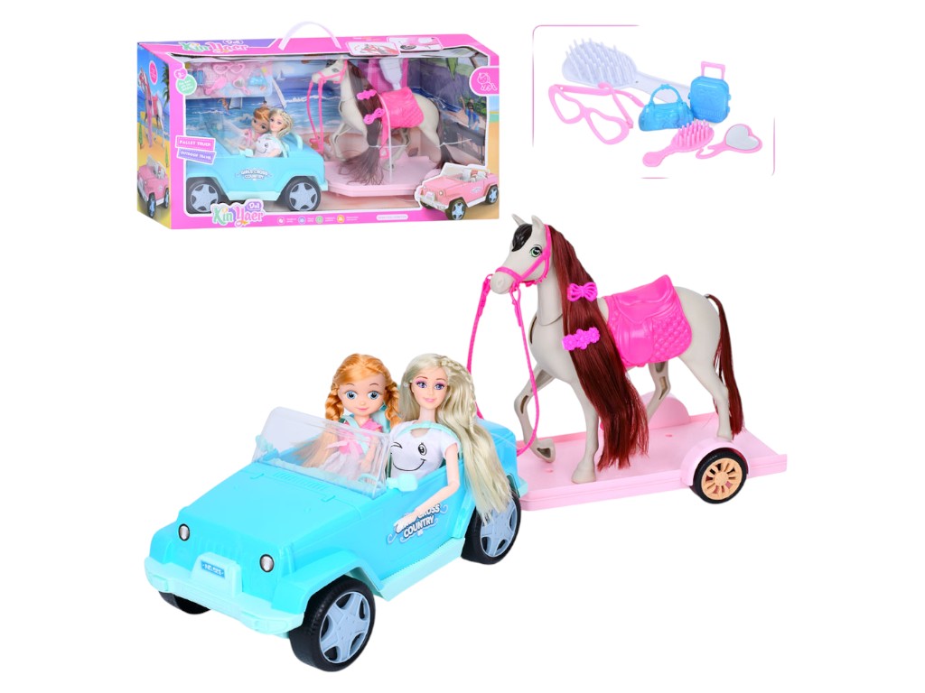 Игровой набор с куклами, автомобилем и конем 925-186, 28 см, движущиеся конечности, с транспортом