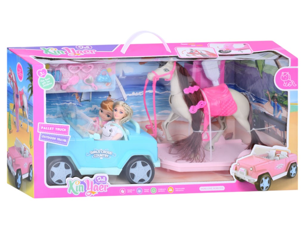 Игровой набор с куклами, автомобилем и конем 925-186, 28 см, движущиеся конечности, с транспортом