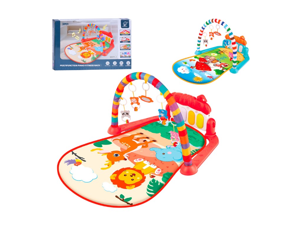 Коврик игровой с дугой Сафари, пианино, погремушки, музыка и свет (2 вида)