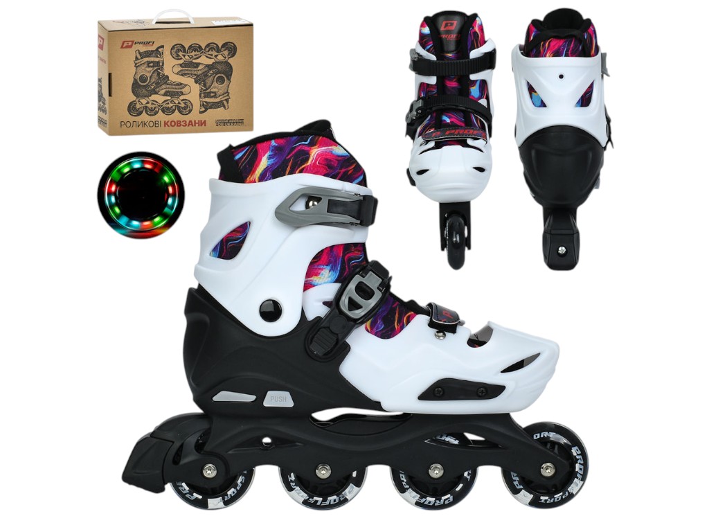 Ролики розсувні з підсвіткою, пластикова рама, білі (39–42)