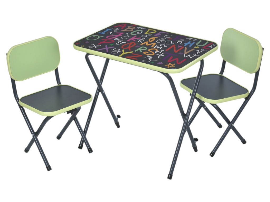 Детский складной стол Alphabet-light-green салатовый, с 2 стульчиками, МДФ, металл