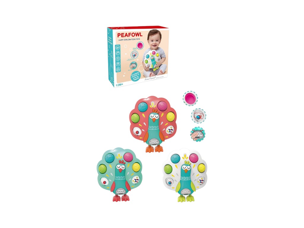 Игра сенсорная Павлин, Pop it, погремушка, пищалка, 3 цвета