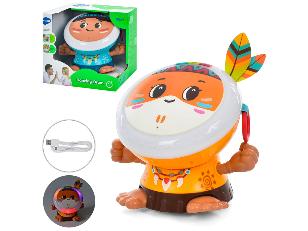 Музыкальная игрушка барабан 20см, танцует, музыка, звуки животных, свет, 2 вида.