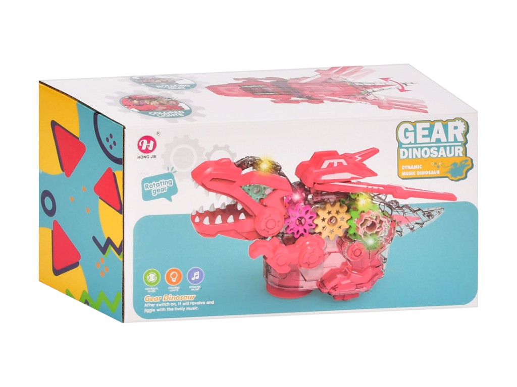 Игрушка динозавр механический с шестернями Dinosaur HJ688, 23 см, ездит и светится, звук