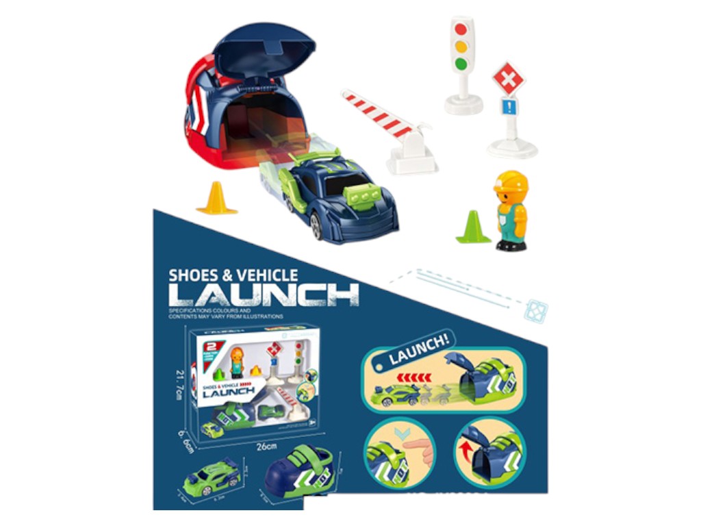 Игровой набор с запускной машинкой, фигурка, дорожные знаки
