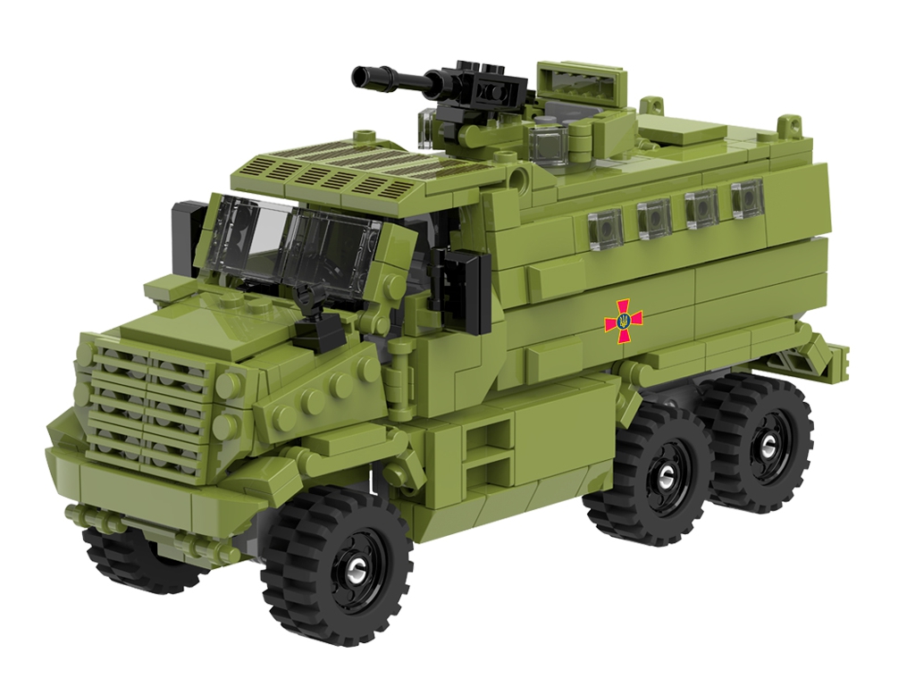 Конструктор блочный Военный броневик с пушкой и деталями брони, 481 деталь