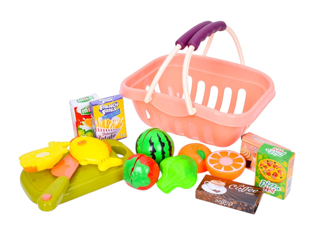 Тележка для покупок 2 в 1 с корзиной и игрушечными продуктами, 3 цвета