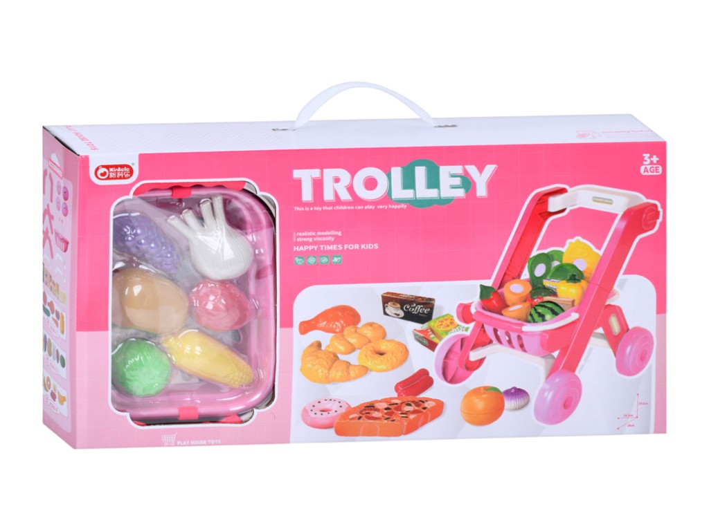Тележка для покупок 2 в 1 с корзиной и игрушечными продуктами, 3 цвета