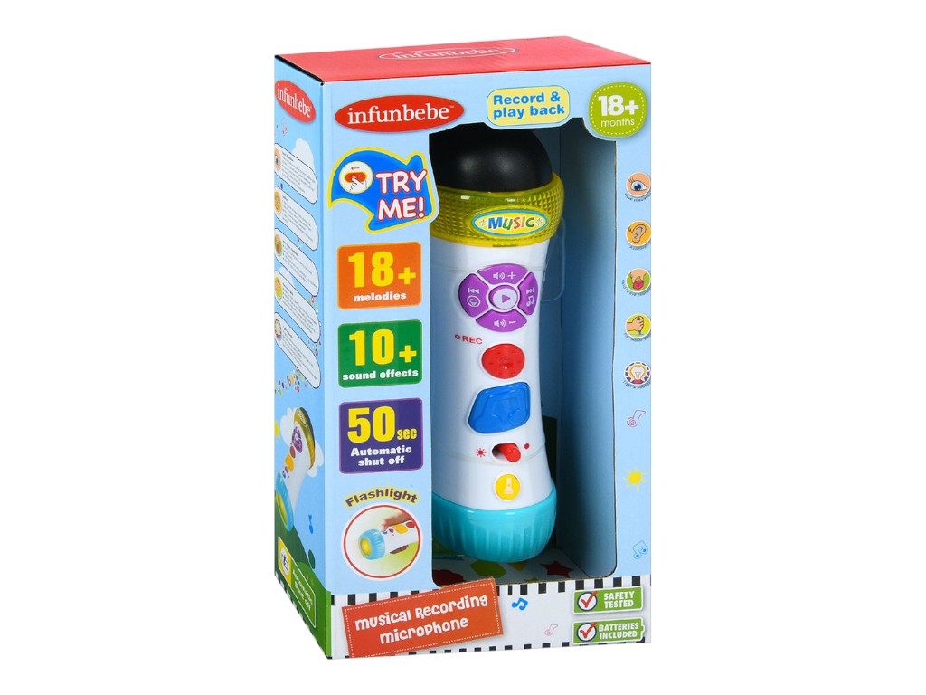 Детский микрофон LS7810, музыкальный со светом и записью, Infunbebe