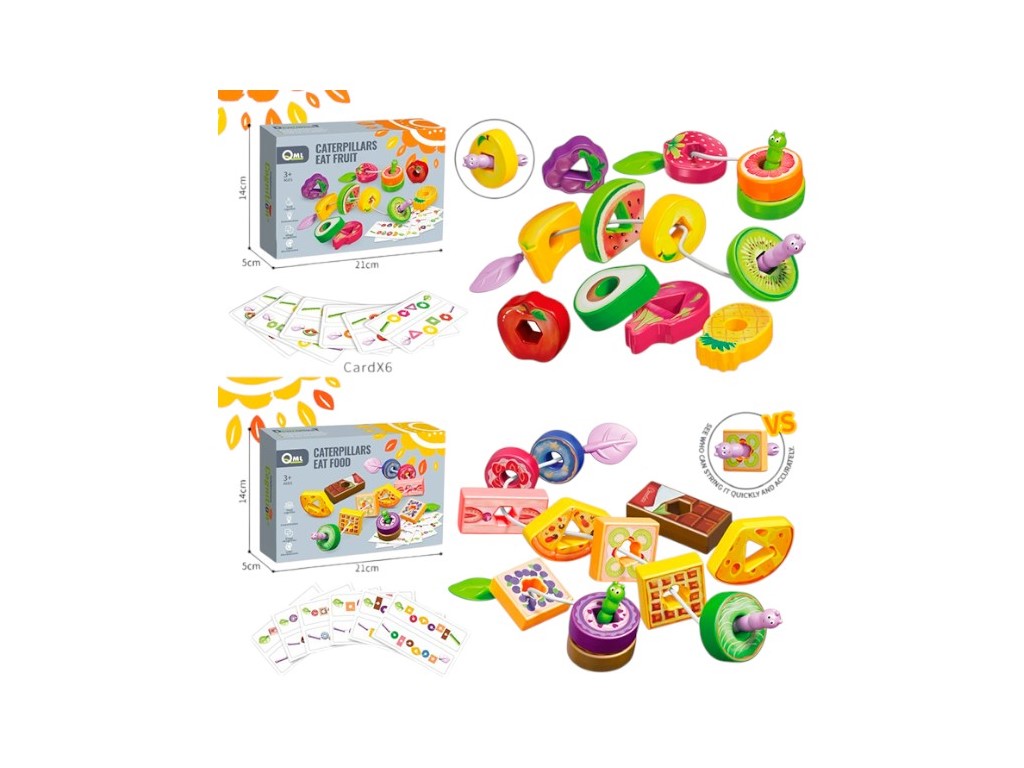Игрушка шнуровка с картами продукты, 2 веревки, 2 вида