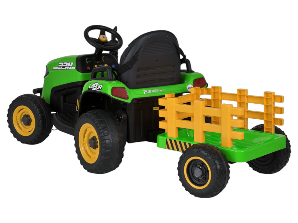 Трактор детский Bambi Racer, с прицепом, 2 передних мотора по 20W, 2 задних мотора по 25W, 1 аккумул